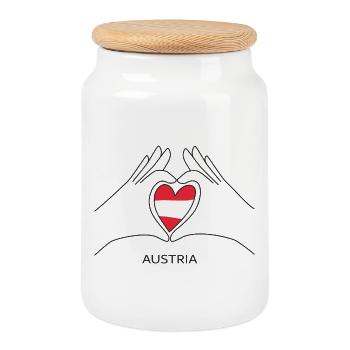Austria Fan Heart with Austrian Flag - Cookie Jar with Wooden Lid - white - Front