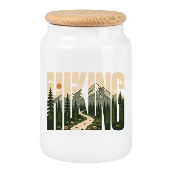 Randonnée - Aventure en plein air - Boîte à biscuits avec couvercle en bois - blanc - Devant
