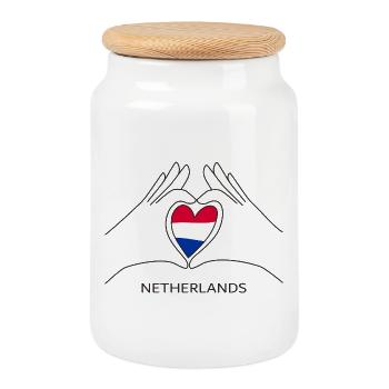 Cœur de supporter néerlandais avec drapeau néerlandais - Boîte à biscuits avec couvercle en bois - blanc - Devant