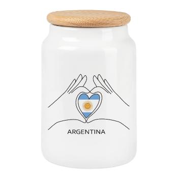 Argentina Fan Heart in Argentine Flag - Cookie Jar with Wooden Lid - white - Front