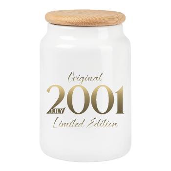 25th Birthday Gift Vintage July Vintage 2001 - Cookie Jar with Wooden Lid - white - Front