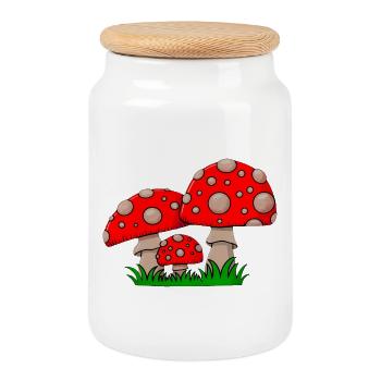Champignons rouges dans l’herbe - Boîte à biscuits avec couvercle en bois - blanc - Devant