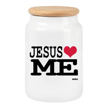 jesus loves me - Cookie Jar with Wooden Lid - white - Front