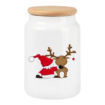 Reindeer, together, friends, Santa Claus, Merry Ch - Boîte à biscuits avec couvercle en bois - blanc - Devant