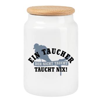 Ein Taucher der nicht taucht, taucht nix - Keksdose mit Holzdeckel - Weiß - Vorne