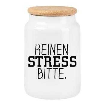 Keinen Stress bitte - Keksdose mit Holzdeckel - Weiß - Vorne