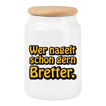 Wer nagelt schon gern Bretter | ficken | poppen - Boîte à biscuits avec couvercle en bois - blanc - Devant