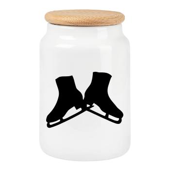 Patineuse artistique - Boîte à biscuits avec couvercle en bois - blanc - Devant