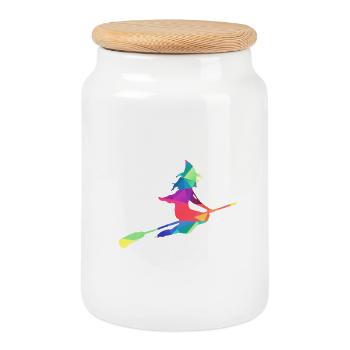Sorcière colorée - Boîte à biscuits avec couvercle en bois - blanc - Devant