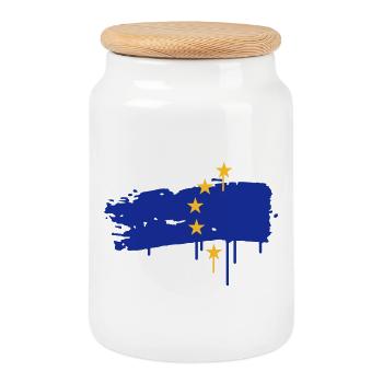 European flag painted with a brush stroke - Cookie Jar with Wooden Lid - white - Front