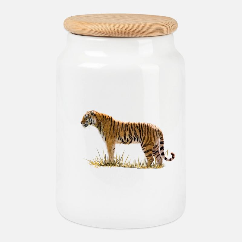 Tiger - Keksdose mit Holzdeckel - Weiß