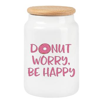 Donut worry - Cookie Jar with Wooden Lid - white - Front