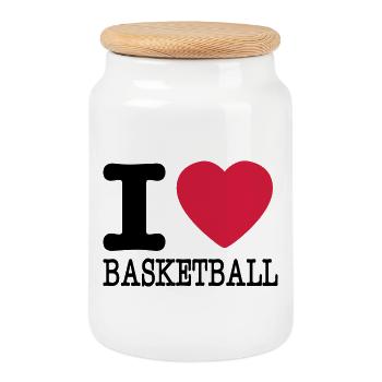 ich liebe Basketball / I Basketball lieben - Keksdose mit Holzdeckel - Weiß - Vorne