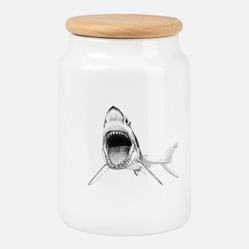shark - Cookie Jar with Wooden Lid - white
