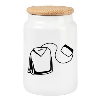 un sachet de thé - Boîte à biscuits avec couvercle en bois - blanc - Devant