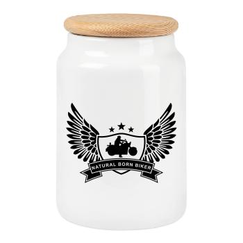 natural_born_biker_1 - Cookie Jar with Wooden Lid - white - Front