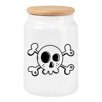 Bande dessinée crâne - crâne - Pirate - Skull - Boîte à biscuits avec couvercle en bois - blanc - Devant