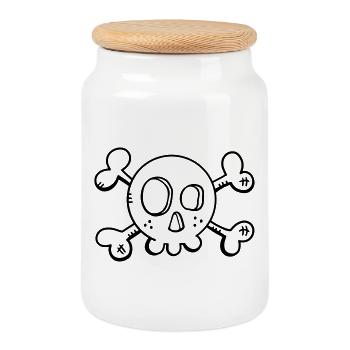 Drôle de crâne de mort - Crâne de mort - Skull - Pirate - Boîte à biscuits avec couvercle en bois - blanc - Devant