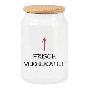 Frisch verheiratet Flitterwochen Hochzeitsreise - Keksdose mit Holzdeckel - Weiß - Vorne