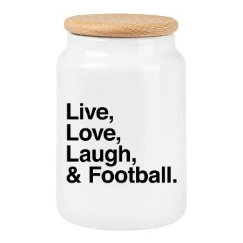 live love laugh and football - passion stade ou tv - Boîte à biscuits avec couvercle en bois - blanc - Devant