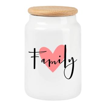 Famille coeur idée cadeau parents enfant amour - Boîte à biscuits avec couvercle en bois - blanc - Devant
