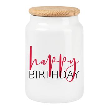 happy birthday congratulation gift idea - Cookie Jar with Wooden Lid - white - Front