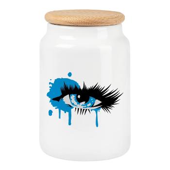 A colored eye with long eyelashes - Cookie Jar with Wooden Lid - white - Front