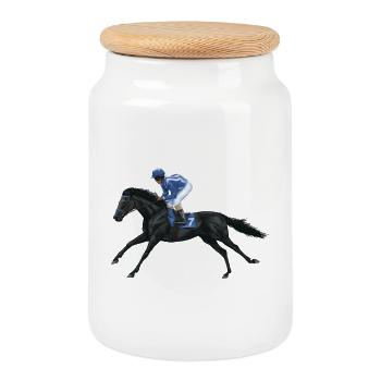 Cheval de race noire - Boîte à biscuits avec couvercle en bois - blanc - Devant