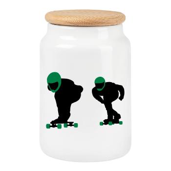 Longboard - Keksdose mit Holzdeckel - Weiß - Vorne