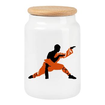 Kung fu - Boîte à biscuits avec couvercle en bois - blanc - Devant