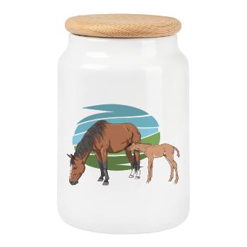 Mare and Foal - Keksdose mit Holzdeckel - Weiß - Vorne