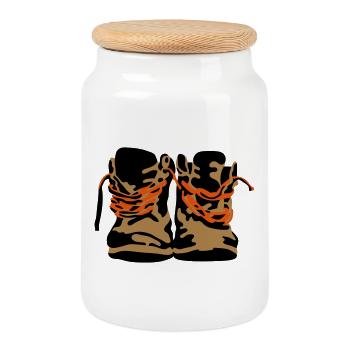 old shoes - Cookie Jar with Wooden Lid - white - Front