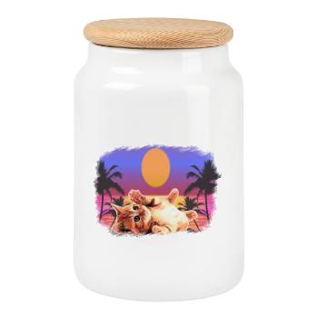 Baby cat palms sun - Cookie Jar with Wooden Lid - white - Front