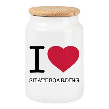 I LOVE SKATEBOARDING Skateboard - Keksdose mit Holzdeckel - Weiß - Vorne