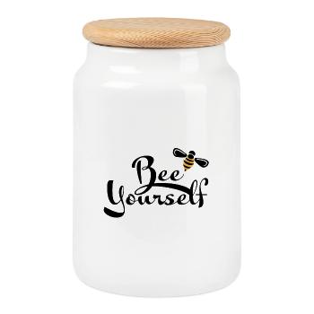 bee yourself - motivation to protect the bee - Cookie Jar with Wooden Lid - white - Front