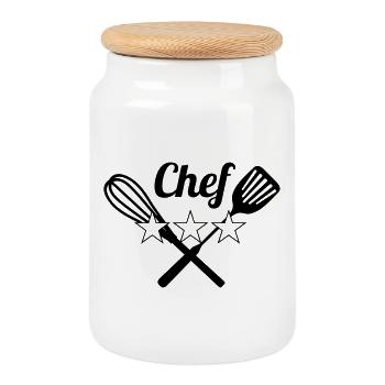Chef - Boîte à biscuits avec couvercle en bois - blanc - Devant
