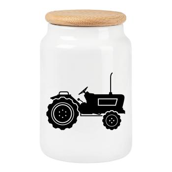 tracteur - Boîte à biscuits avec couvercle en bois - blanc - Devant