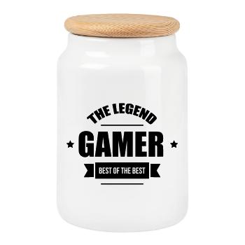 Gamer / Gaming - Cookie Jar with Wooden Lid - white - Front