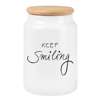 keep smiling - Keksdose mit Holzdeckel - Weiß - Vorne