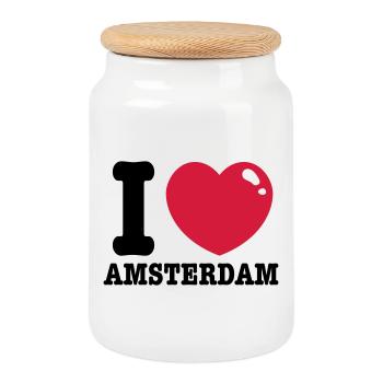 amsterdam - Cookie Jar with Wooden Lid - white - Front