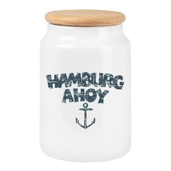 Hamburg Ahoy Anker (Vintage/Blau) - Keksdose mit Holzdeckel - Weiß - Vorne