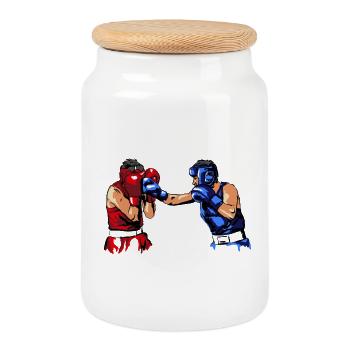 boxing - Cookie Jar with Wooden Lid - white - Front