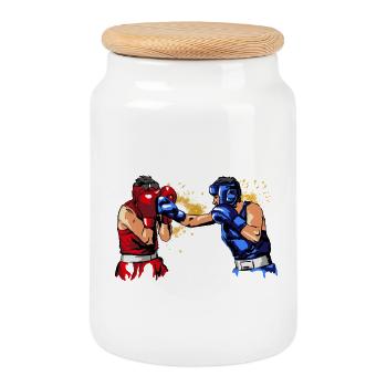boxing - Cookie Jar with Wooden Lid - white - Front