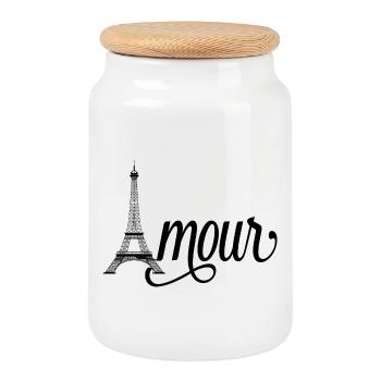 Amour Paris - Tour Eiffel - Boîte à biscuits avec couvercle en bois - blanc - Devant