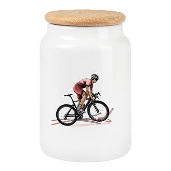 racing bicycle - Boîte à biscuits avec couvercle en bois - blanc - Devant