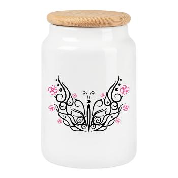 Kirschblüten Schmetterling, butterfly - Keksdose mit Holzdeckel - Weiß - Vorne