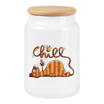 Chill Cat - Cookie Jar with Wooden Lid - white - Front