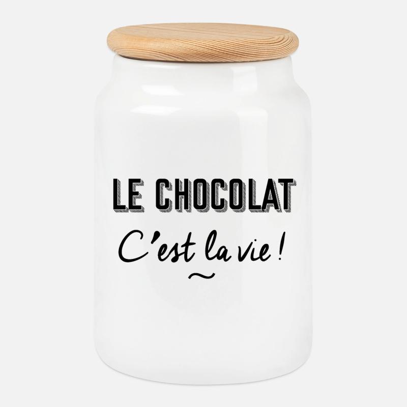 Le chocolat c'est la vie ! - Boîte à biscuits avec couvercle en bois - blanc