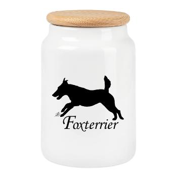 Fox Terrier - Boîte à biscuits avec couvercle en bois - blanc - Devant
