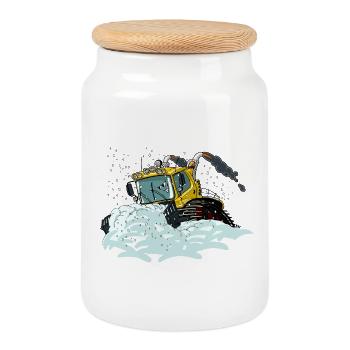yellow snow shovel - Cookie Jar with Wooden Lid - white - Front
